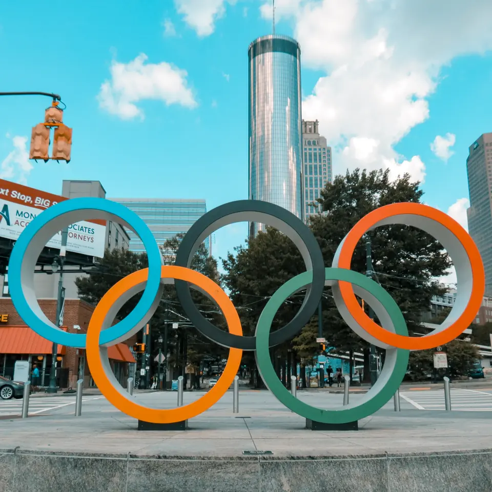 The Olympic rings monument in downtown Atlanta